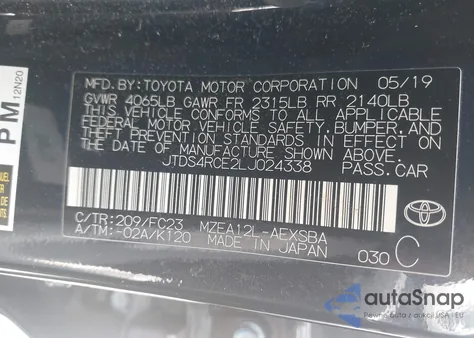 2020 Toyota Corolla Se z USA, uszkodzony, nr VIN JTDS4RCE2LJ024338